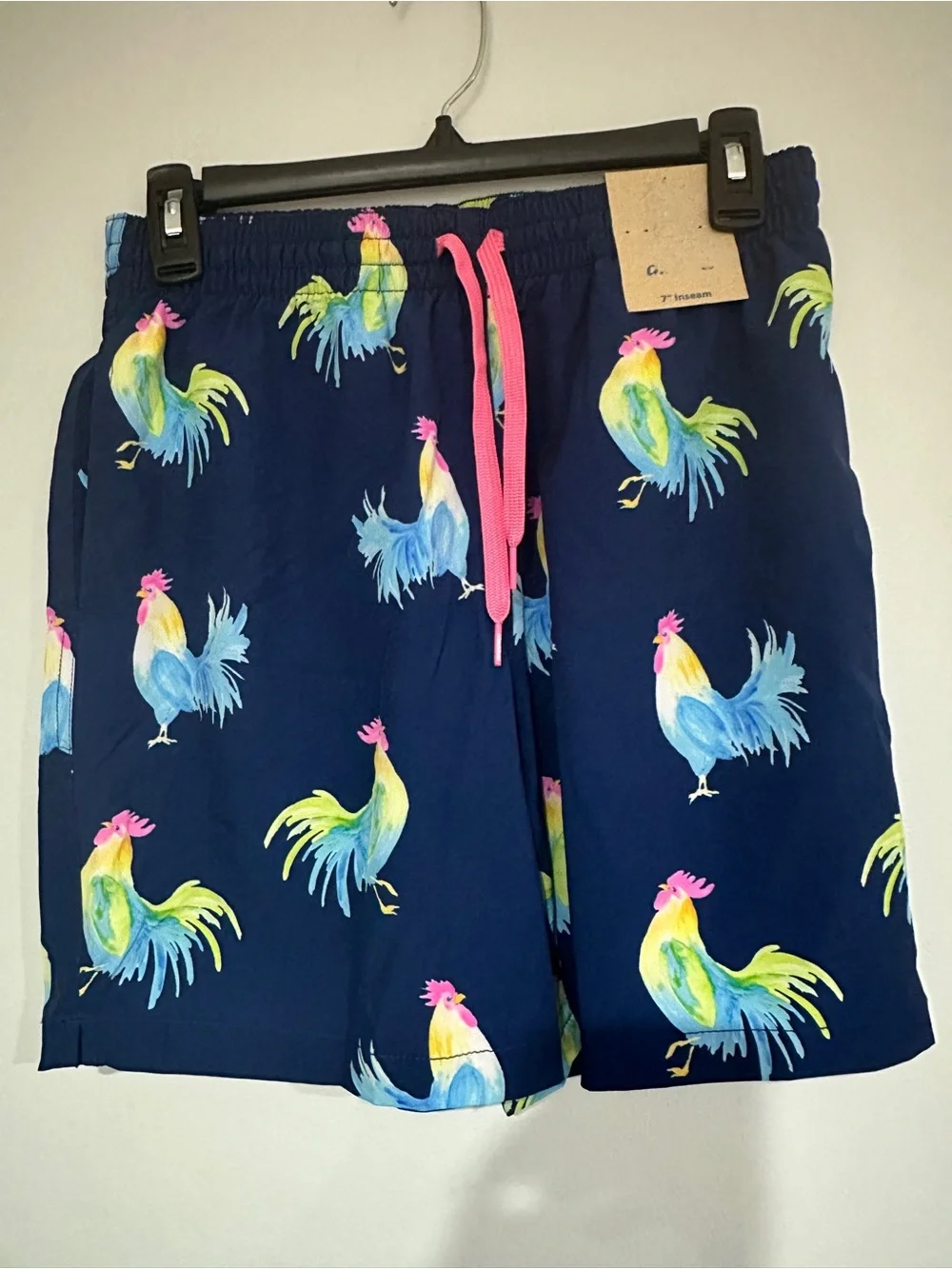 Chubbies The Fowl Plays 7” Stretch Swim Trunks Rooster Print Size S NWT
